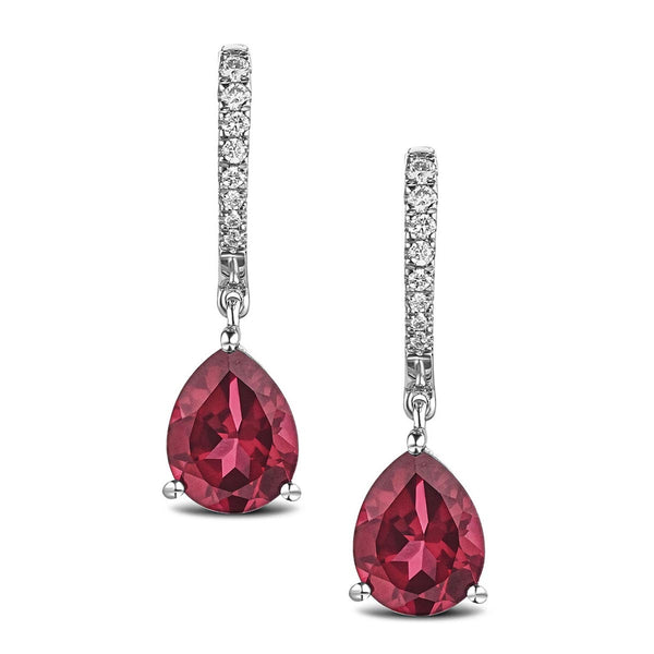 Astra 6.80ct Lab Ruby and Diamond Drop Pear Cut Earrings in Silver